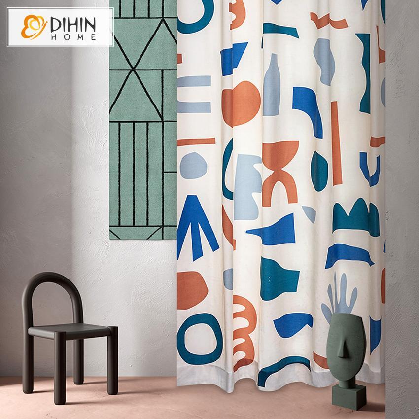 DIHIN HOME High Quality Geometric Pattern Printed Curtains,Blackout Grommet Window Curtain for Living Room ,52x63-inch,1 Panel