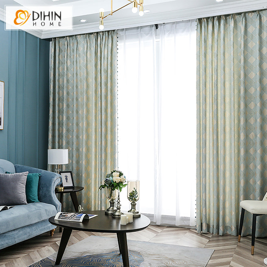 DIHIN HOME High Quality Modern Geometric Jacquard,Blackout Curtains Grommet Window Curtain for Living Room ,52x84-inch,1 Panel