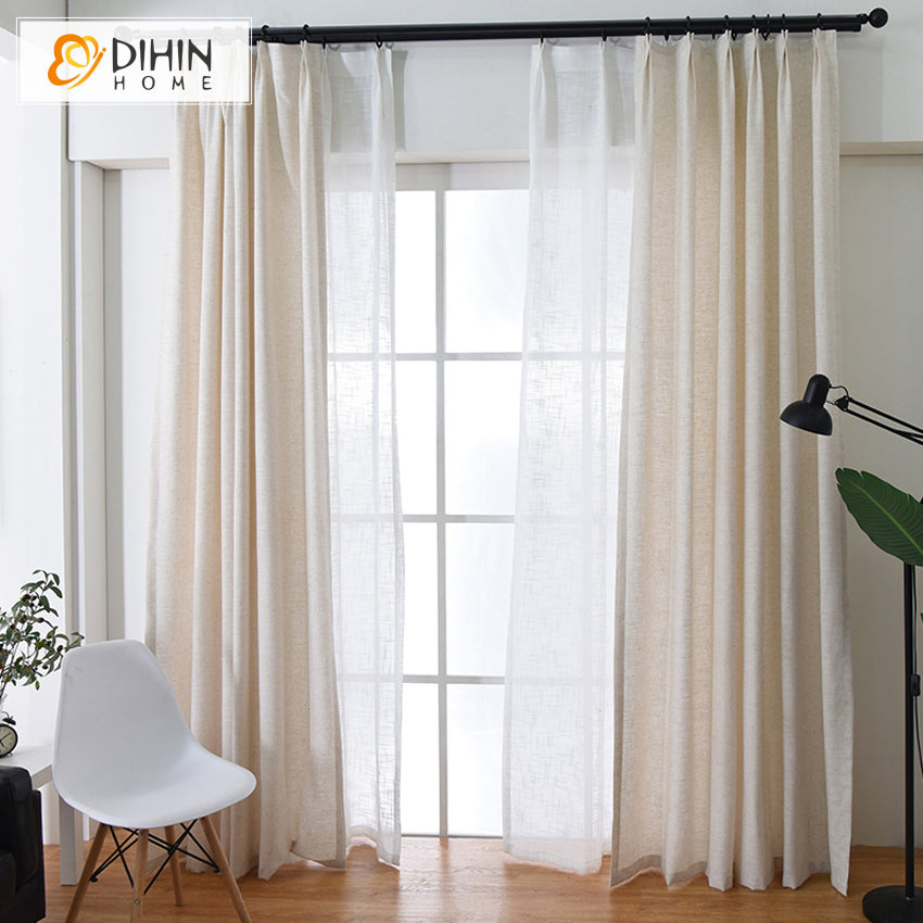 DIHIN HOME High Quality Natural Fabric Cotton Linen,Blackout Grommet Window Curtain for Living Room ,52x63-inch,1 Panel