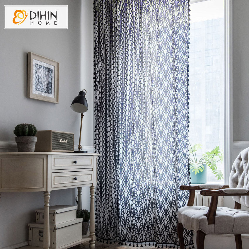 DIHINHOME Home Textile Modern Curtain DIHIN HOME Japanese Style Fan Shape Printed,Blackout Grommet Window Curtain for Living Room ,52x63-inch,1 Panel