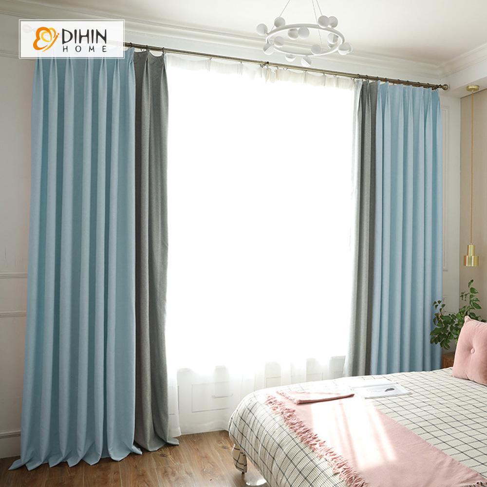 DIHINHOME Home Textile Modern Curtain DIHIN HOME Light Blue and Grey Printed，Blackout Grommet Window Curtain for Living Room ,52x63-inch,1 Panel