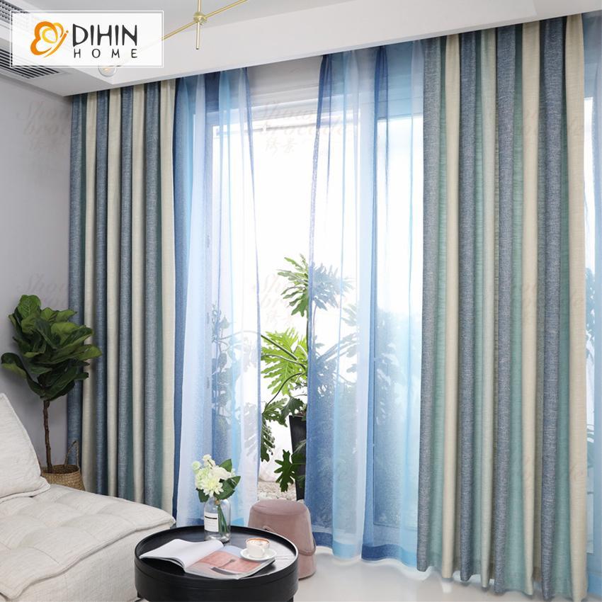 DIHINHOME Home Textile Modern Curtain DIHIN HOME Light Blue Blue Beige Printed,Blackout Grommet Window Curtain for Living Room ,52x63-inch,1 Panel