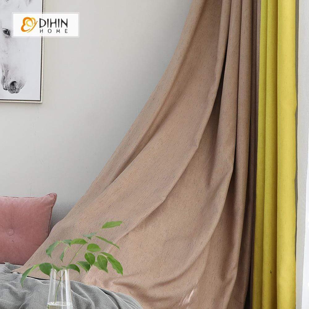 DIHINHOME Home Textile Modern Curtain DIHIN HOME Light Coffee and Yellow Printed，Blackout Grommet Window Curtain for Living Room ,52x63-inch,1 Panel