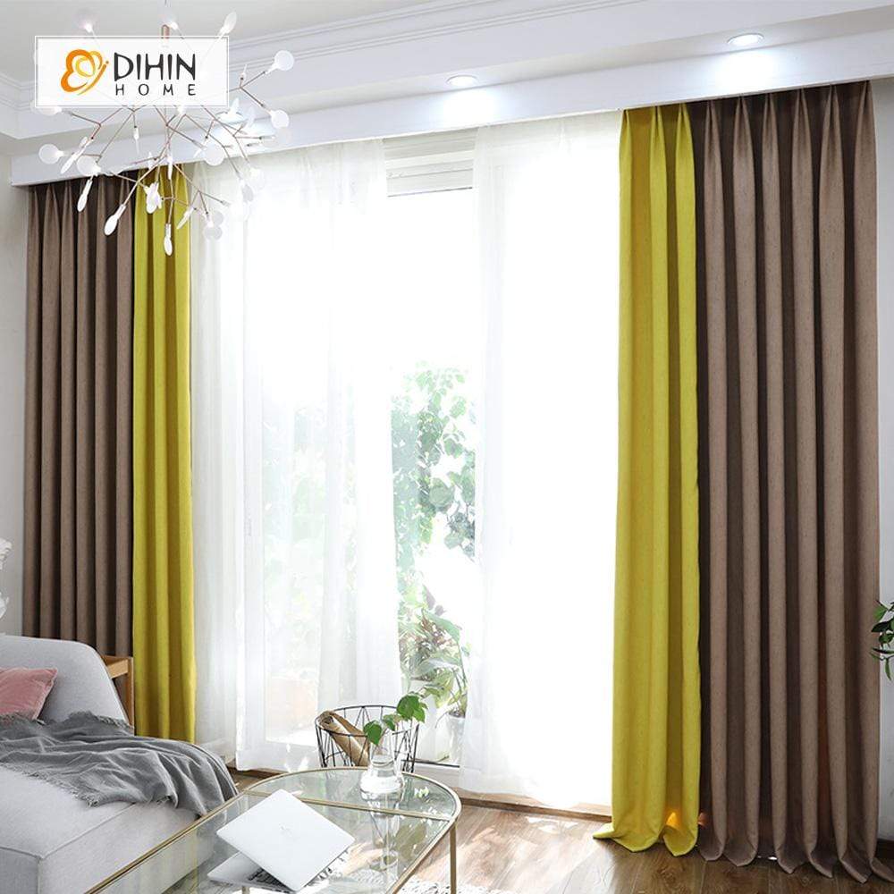 DIHINHOME Home Textile Modern Curtain DIHIN HOME Light Coffee and Yellow Printed，Blackout Grommet Window Curtain for Living Room ,52x63-inch,1 Panel