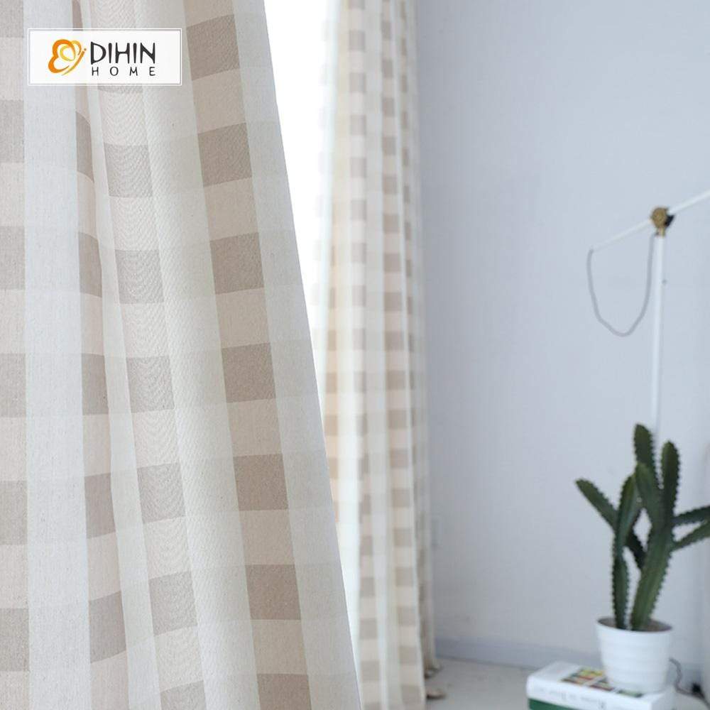 DIHINHOME Home Textile Modern Curtain DIHIN HOME Light Color Square Printed，Blackout Grommet Window Curtain for Living Room ,52x63-inch,1 Panel