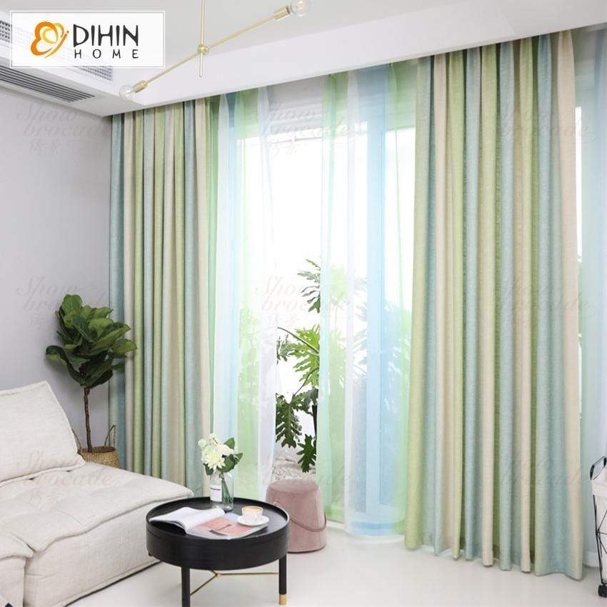 DIHINHOME Home Textile Modern Curtain DIHIN HOME Light Green Blue Beige Printed,Blackout Grommet Window Curtain for Living Room ,52x63-inch,1 Panel