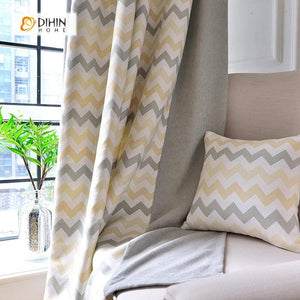 DIHINHOME Home Textile Modern Curtain DIHIN HOME Light Yellow and Yellow Wave Printed，Blackout Grommet Window Curtain for Living Room ,52x63-inch,1 Panel