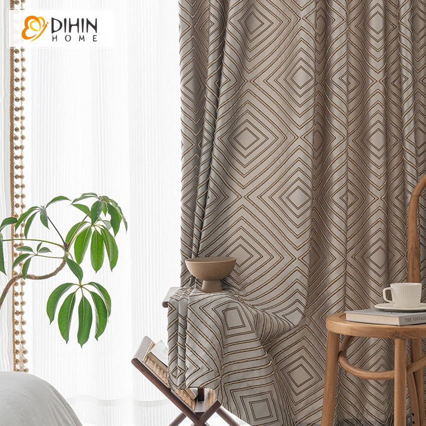 DIHINHOME Home Textile Modern Curtain DIHIN HOME Luxury Geometric Striped Jacquard,Blackout Grommet Window Curtain for Living Room ,52x63-inch,1 Panel