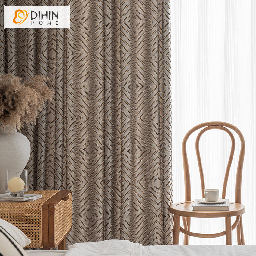 DIHINHOME Home Textile Modern Curtain DIHIN HOME Luxury Geometric Striped Jacquard,Blackout Grommet Window Curtain for Living Room ,52x63-inch,1 Panel