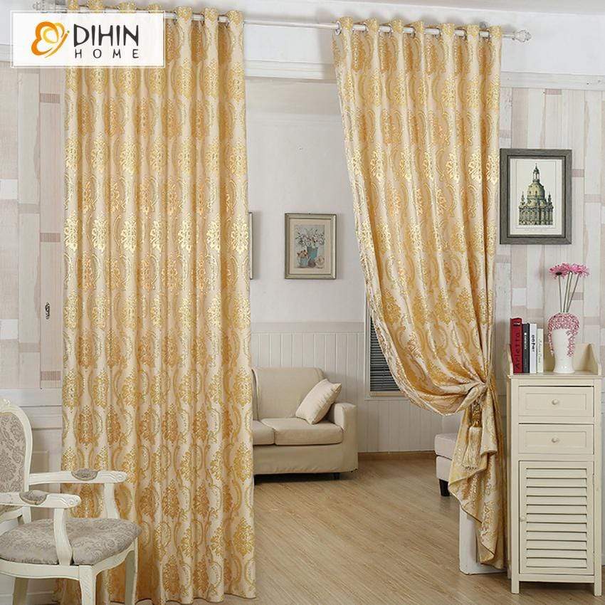 DIHINHOME Home Textile Modern Curtain DIHIN HOME Luxury Golden Jacquard Curtain ,Blackout Grommet Window Curtain for Living Room ,52x63-inch,1 Panel