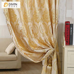 DIHINHOME Home Textile Modern Curtain DIHIN HOME Luxury Golden Jacquard Curtain ,Blackout Grommet Window Curtain for Living Room ,52x63-inch,1 Panel