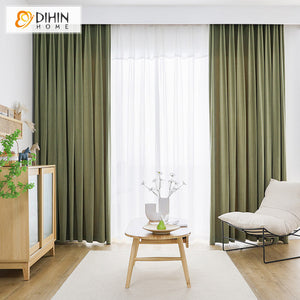 DIHINHOME Home Textile Modern Curtain DIHIN HOME Luxury Green Thickening Striped,Blackout Grommet Window Curtain for Living Room