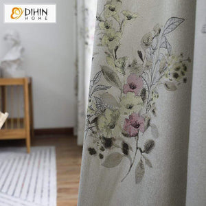 DIHINHOME Home Textile Modern Curtain DIHIN HOME Luxury Pastoral Jacquard Curtain ,Cotton Linen ,Blackout Grommet Window Curtain for Living Room ,52x63-inch,1 Panel