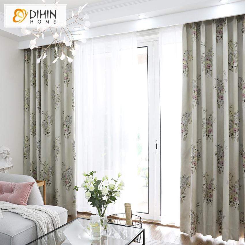 DIHINHOME Home Textile Modern Curtain DIHIN HOME Luxury Pastoral Jacquard Curtain ,Cotton Linen ,Blackout Grommet Window Curtain for Living Room ,52x63-inch,1 Panel