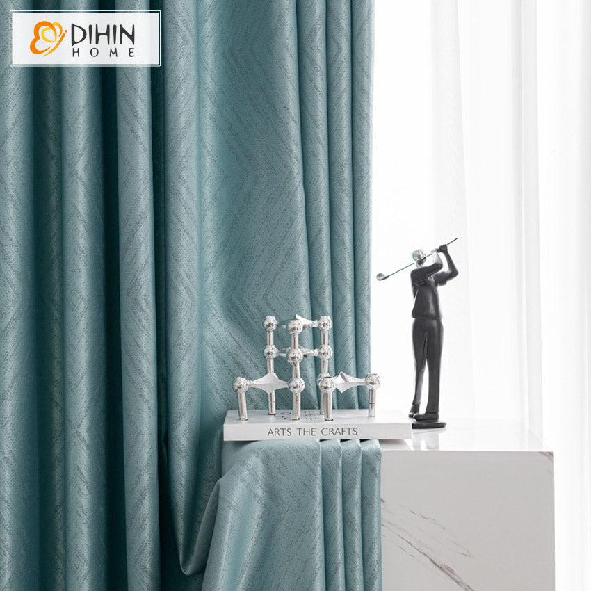 DIHINHOME Home Textile Modern Curtain DIHIN HOME Luxury Thickness Blue Jaquard,Blackout Grommet Window Curtain for Living Room,1 Panel