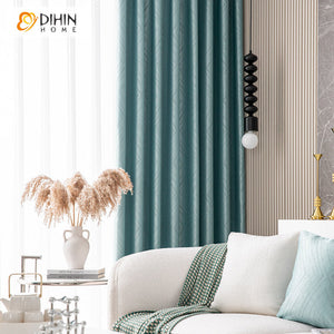 DIHINHOME Home Textile Modern Curtain DIHIN HOME Luxury Thickness Blue Jaquard,Blackout Grommet Window Curtain for Living Room,1 Panel