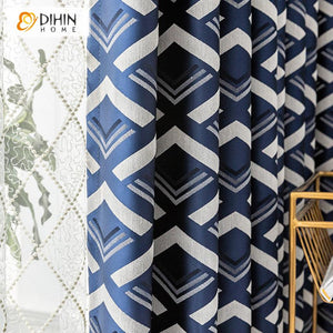 DIHIN HOME Luxury Vintage Blue Abstract Geometric Jacquard Curtain ,Blackout Curtains Grommet Window Curtain for Living Room ,52x63-inch,1 Panel