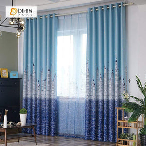 DIHINHOME Home Textile Modern Curtain DIHIN HOME Mediterranean Sea Printed，Blackout Grommet Window Curtain for Living Room ,52x63-inch,1 Panel