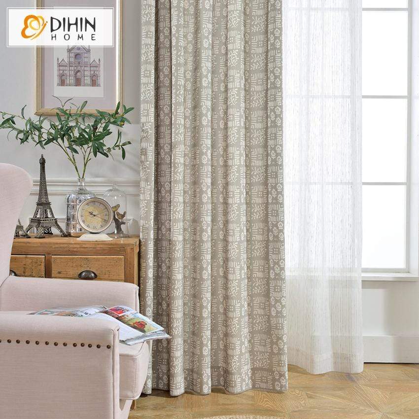 DIHINHOME Home Textile Modern Curtain DIHIN HOME Messy White Pattern Printed Grey Background,Blackout Grommet Window Curtain for Living Room ,52x63-inch,1 Panel