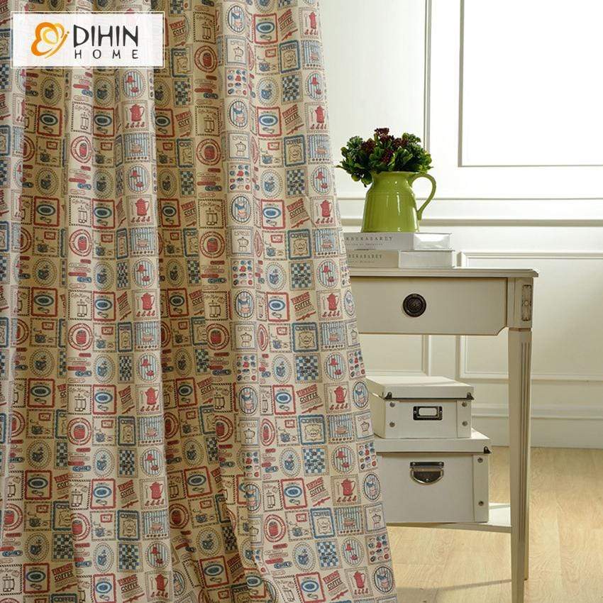 DIHINHOME Home Textile Modern Curtain DIHIN HOME Mocha and Espresso Printed,Blackout Grommet Window Curtain for Living Room ,52x63-inch,1 Pane