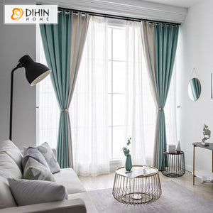 DIHINHOME Home Textile Modern Curtain DIHIN HOME Modern 2 Colors Fabric Cotton Linen,Blackout Grommet Window Curtain for Living Room ,52x63-inch,1 Panel