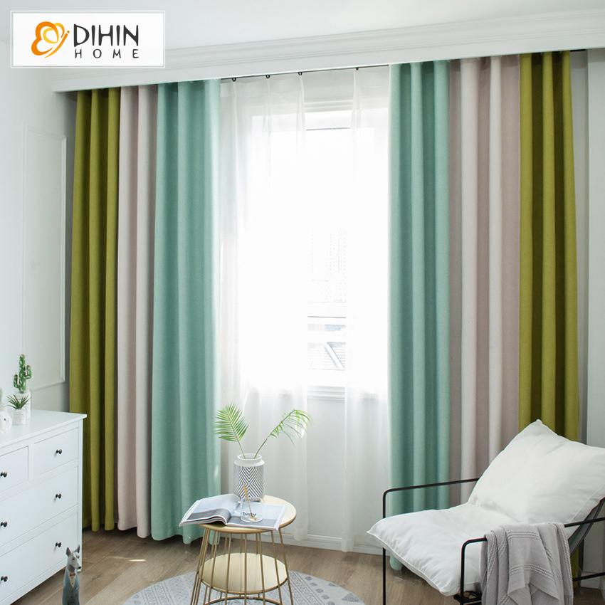 DIHIN HOME Modern 3 Colors Stripedd,Blackout Grommet Window Curtain for Living Room ,52x63-inch,1 Panel