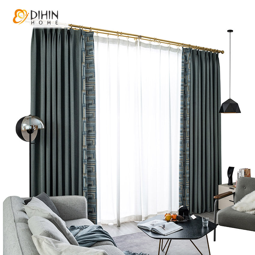 DIHINHOME Home Textile Modern Curtain DIHIN HOME Modern Abstract Geometric Jacquard,Blackout Grommet Window Curtain for Living Room ,52x63-inch,1 Panel