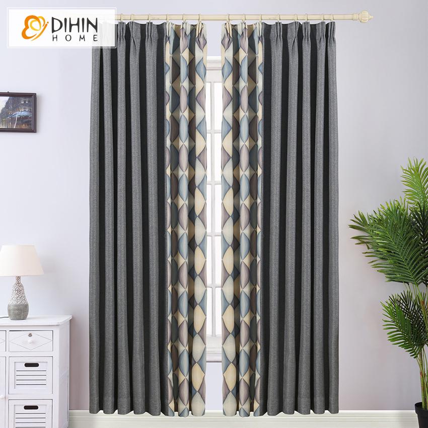 DIHINHOME Home Textile Modern Curtain DIHIN HOME Modern Abstract Geometry Printed Curtains,Blackout Grommet Window Curtain for Living Room ,52x63-inch,1 Panel Roman Shades Window Curtains Curtains Window Blinds Curtains Drapes