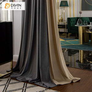 DIHIN HOME Modern Beige and Grey Color,Blackout Curtains Grommet Window Curtain for Living Room ,52x63-inch,1 Panel