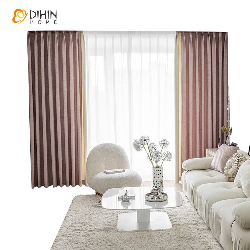 DIHINHOME Home Textile Modern Curtain DIHIN HOME Modern Beige and Pink Thick Stitching Curtains,Grommet Window Curtain for Living Room ,52x63-inch,1 Panel
