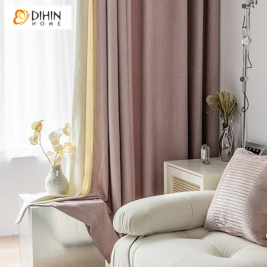 DIHIN HOME Modern Beige and Pink Thick Stitching Curtains,Grommet Window Curtain for Living Room ,52x63-inch,1 Panel