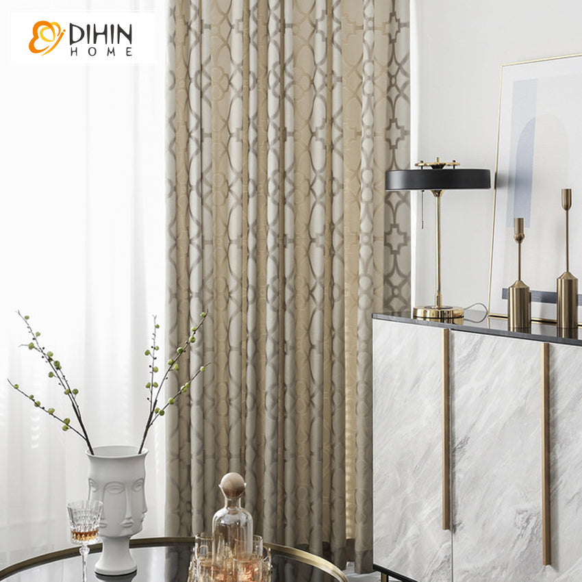 DIHINHOME Home Textile Modern Curtain DIHIN HOME Modern Beige High-precision Geometric Curtains,Blackout Grommet Window Curtain for Living Room ,52x63-inch,1 Panel