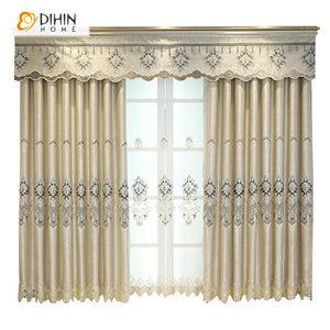 DIHIN HOME Modern Beige Jacquard Embroidered Curtains Customzied Valance ,Blackout Curtains Grommet Window Curtain for Living Room ,52x84-inch,1 Panel