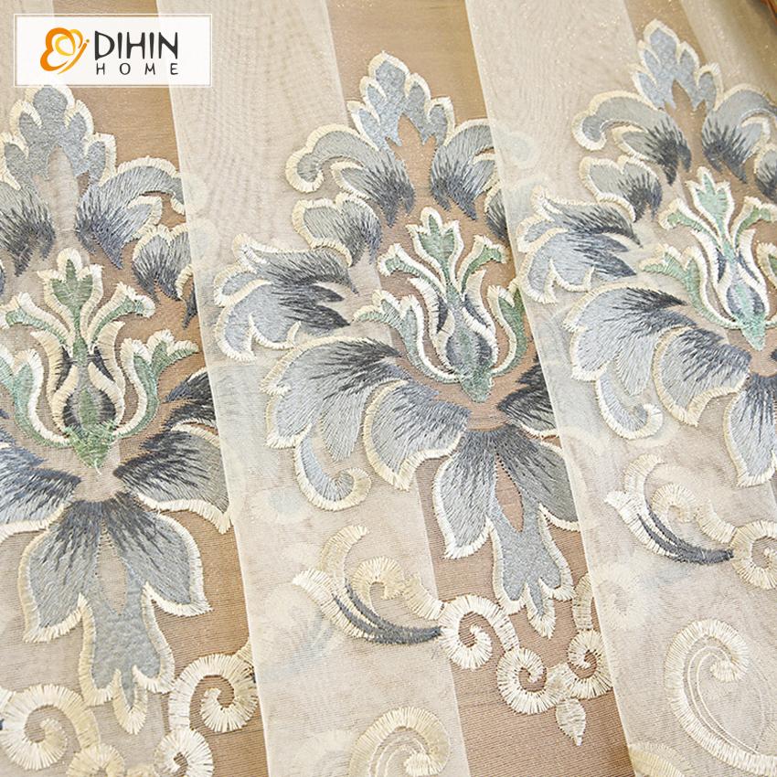 DIHIN HOME Modern Beige Jacquard Embroidered Curtains Customzied Valance ,Blackout Curtains Grommet Window Curtain for Living Room ,52x84-inch,1 Panel