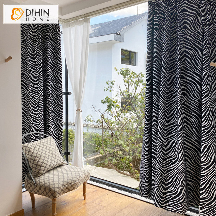 DIHIN HOME Modern Black and White Zebra Printed Curtains,Grommet Window Curtain for Living Room ,52x63-inch,1 Panel
