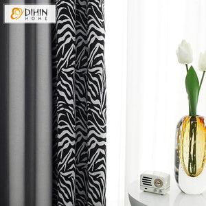 DIHINHOME Home Textile Modern Curtain DIHIN HOME Modern Black and White Zebra Texture Jacquard,Blackout Grommet Window Curtain for Living Room ,52x63-inch,1 Panel