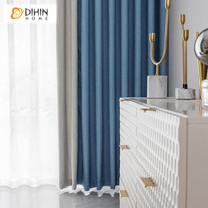 DIHINHOME Home Textile Modern Curtain DIHIN HOME Modern Blue and Grey Color,Blackout Curtains Grommet Window Curtain for Living Room ,52x63-inch,1 Panel