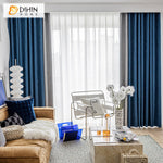 DIHIN HOME Modern Blue and Grey Thicken Stitching Curtains,Blackout Grommet Window Curtain for Living Room ,52x63-inch,1 Panel