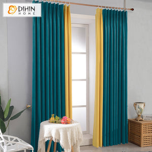 DIHIN HOME Modern Blue and Yellow Velvet Fabric,Blackout Grommet Window Curtain for Living Room,52x63-inch,1 Panel