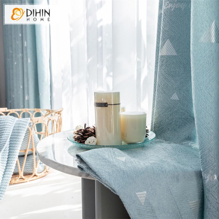 DIHIN HOME Modern Blue Color Small Triangle Pattern Printed Curtain,Blackout Curtains Grommet Window Curtain for Living Room ,52x84-inch,1 Panel