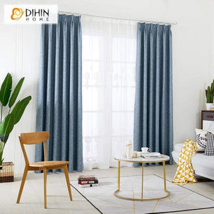 DIHINHOME Home Textile Modern Curtain DIHIN HOME Modern Blue Cotton Linen Curtains,Blackout Grommet Window Curtain for Living Room ,52x63-inch,1 Panel