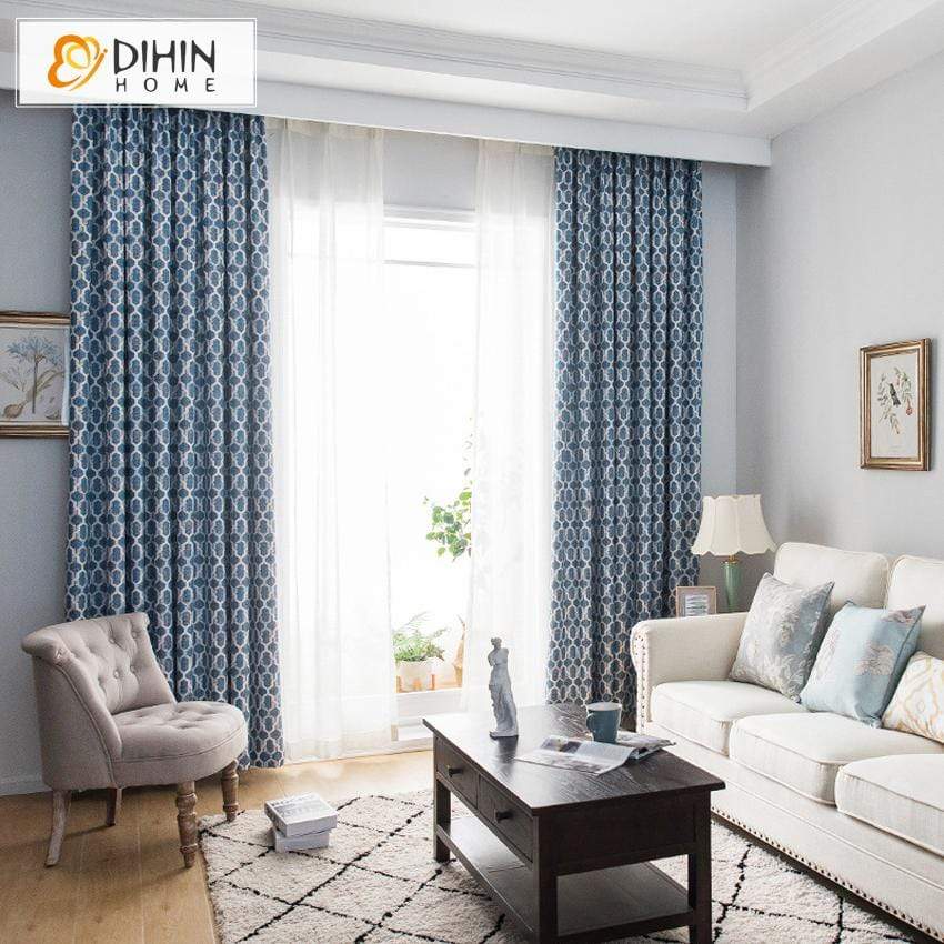 DIHINHOME Home Textile Modern Curtain DIHIN HOME Modern Blue Geometric Curtains,Blackout Grommet Window Curtain for Living Room ,52x63-inch,1 Panel