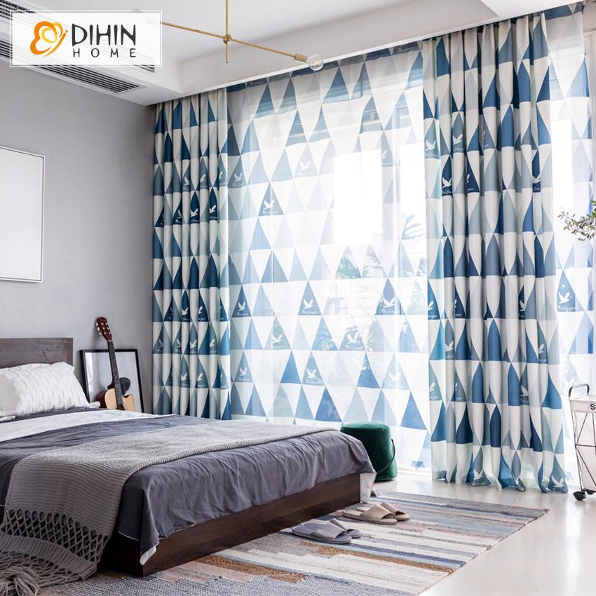 DIHIN HOME Modern Blue Geometric Triangle Printed Curtains ,Blackout Grommet Window Curtain for Living Room ,52x63-inch,1 Panel