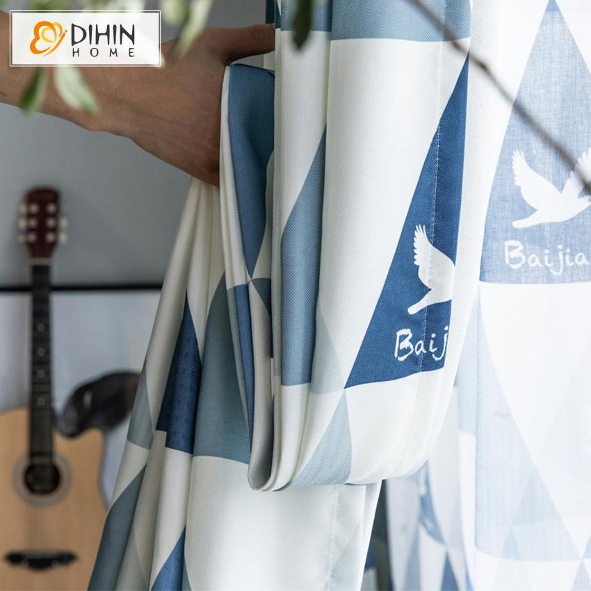 DIHIN HOME Modern Blue Geometric Triangle Printed Curtains ,Blackout Grommet Window Curtain for Living Room ,52x63-inch,1 Panel