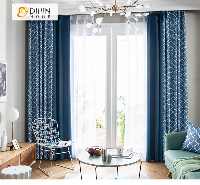DIHIN HOME Modern Blue Geometry Printed,Blackout Curtains Grommet Window Curtain for Living Room ,52x63-inch,1 Panel
