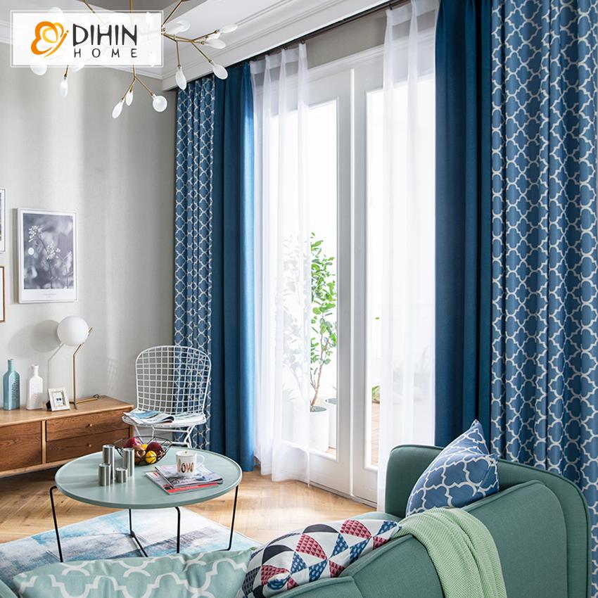 DIHIN HOME Modern Blue Geometry Printed,Blackout Curtains Grommet Window Curtain for Living Room ,52x63-inch,1 Panel