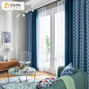 DIHIN HOME Modern Blue Geometry Printed,Blackout Curtains Grommet Window Curtain for Living Room ,52x63-inch,1 Panel