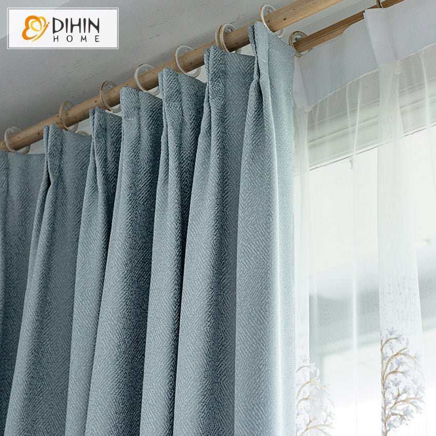 DIHINHOME Home Textile Modern Curtain DIHIN HOME Modern Blue Jacquard,Blackout Grommet Window Curtain for Living Room ,52x63-inch,1 Panel