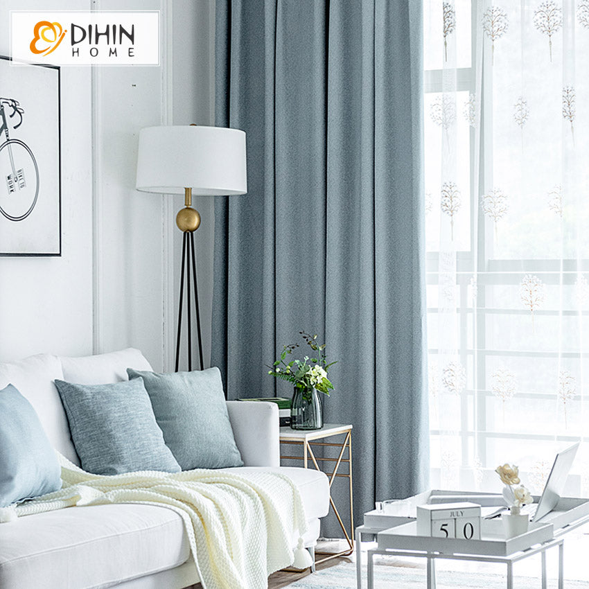 DIHINHOME Home Textile Modern Curtain DIHIN HOME Modern Blue Jacquard,Blackout Grommet Window Curtain for Living Room ,52x63-inch,1 Panel