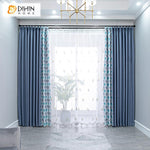 DIHIN HOME Modern Blue Leaf Texture Geometric Curtain,Blackout Curtains Grommet Window Curtain for Living Room ,52x63-inch,1 Panel